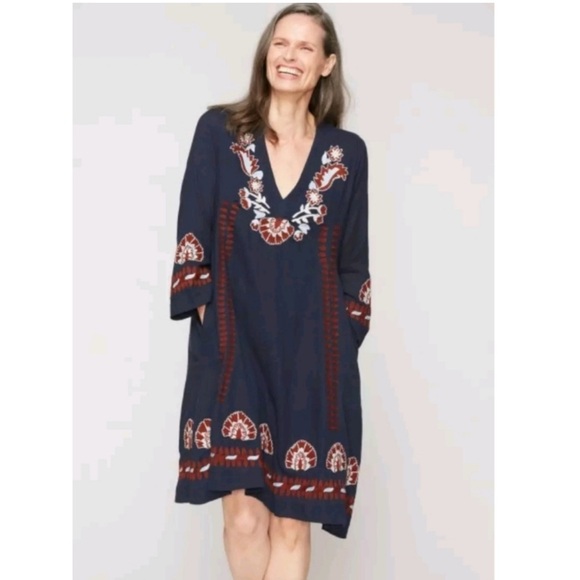 Roberta Roller Rabbit Navy and Red Embroidered Cotton Midi Dress - XL / L - Picture 4 of 14
